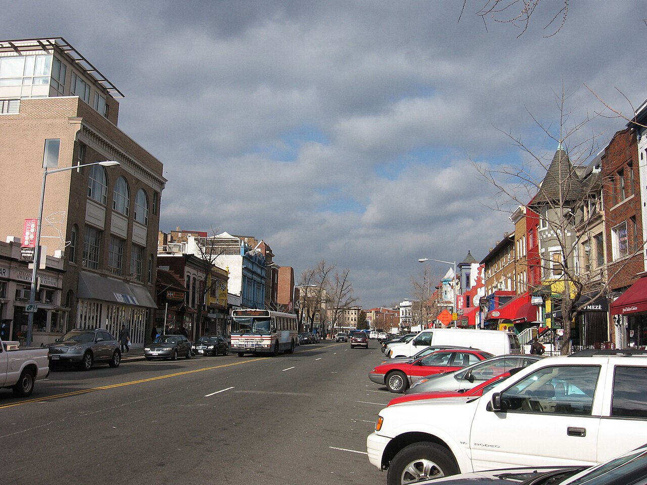 Colorful bars and restaurants along 18th Street in Adams Morgan, Washington DC