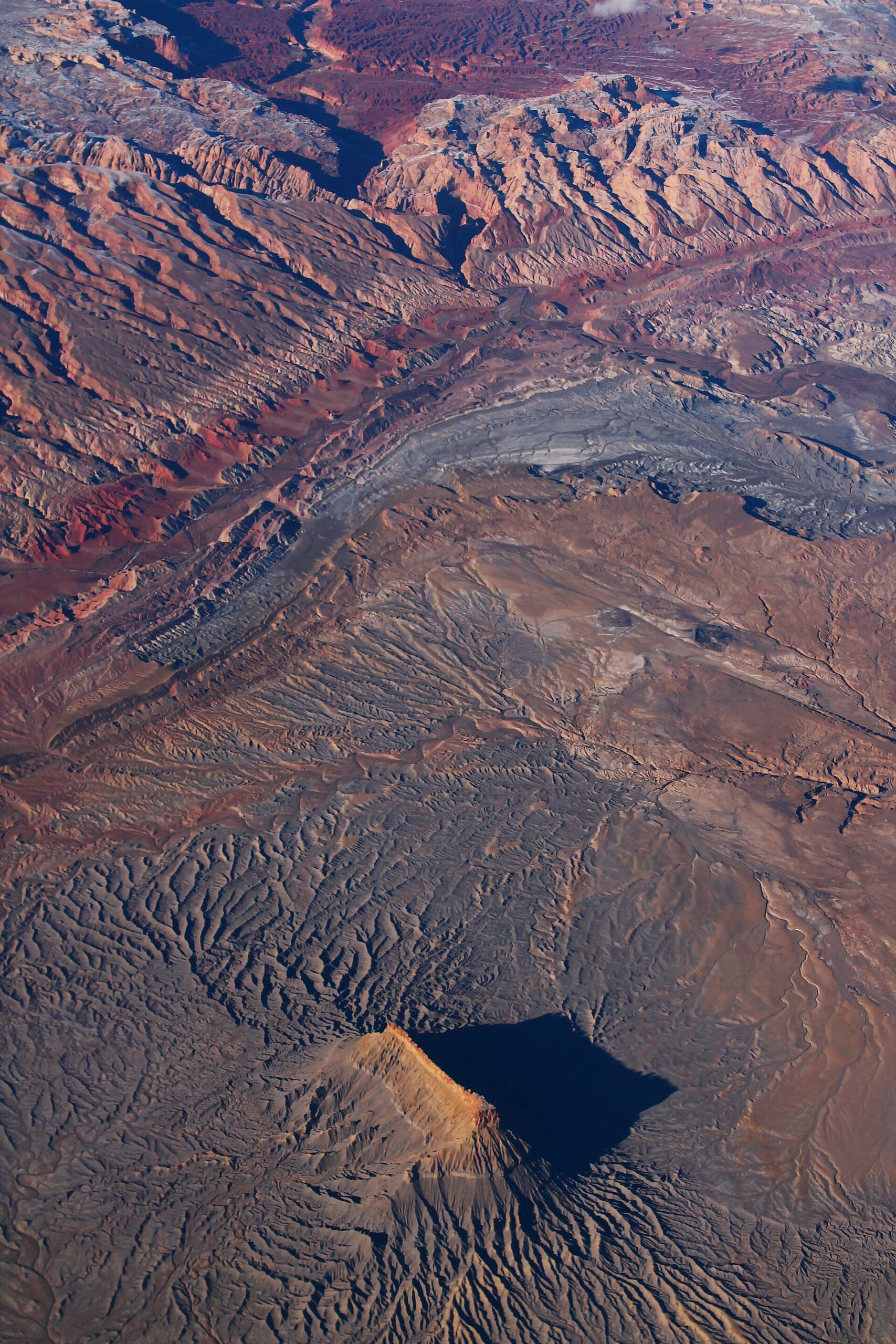 Grey Mancos Shale badlands around Factory Butte and the Moonscape Overlook in Utah