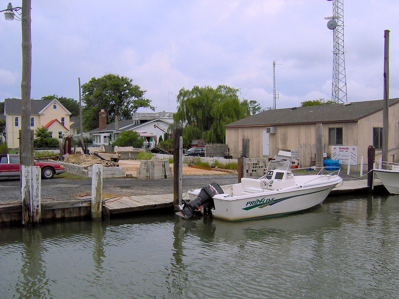 Waterfront homes and boats on Smith Island, Maryland in the Chesapeake Bay