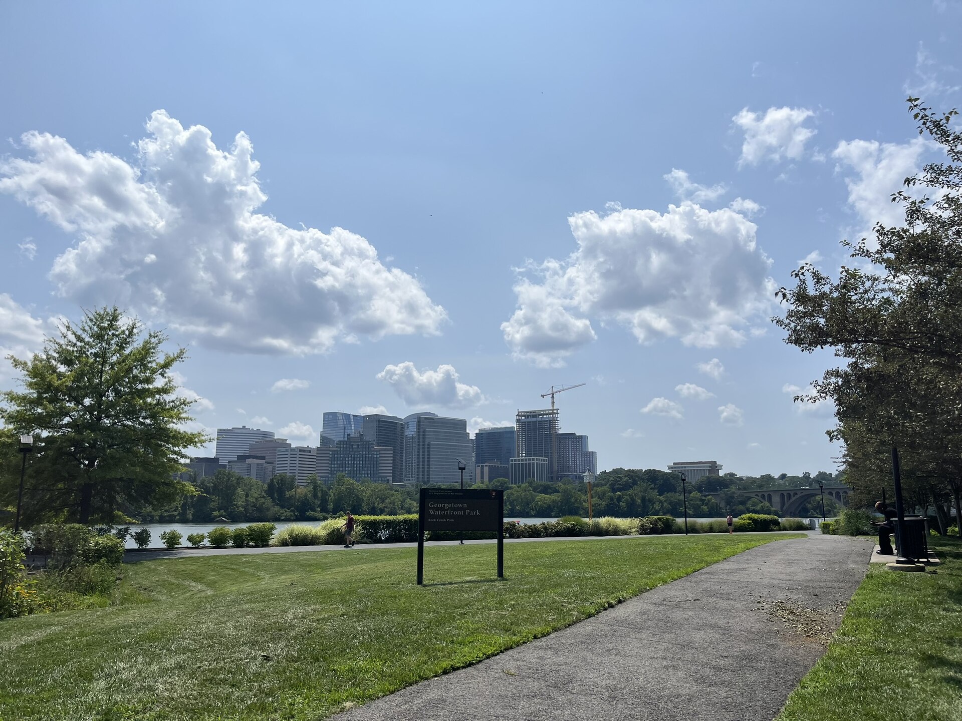 Georgetown Waterfront Park along the Potomac River in Washington DC, a romantic sunset walk for couples