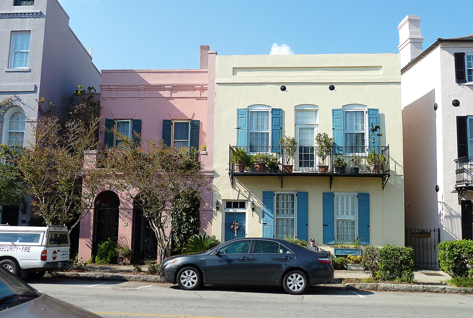 Colorful historic houses of Rainbow Row on East Bay Street in Charleston, South Carolina