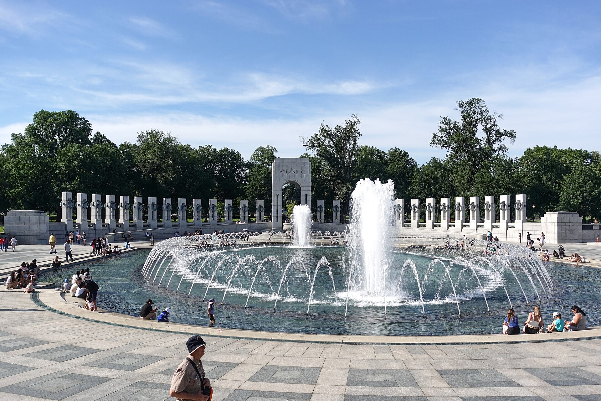 National World War II Memorial on the National Mall with its fountain, pillars and Atlantic arch